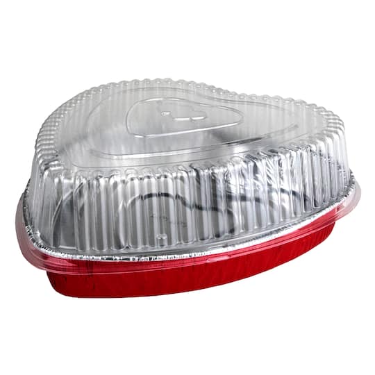 Silver Lining by Durable Packaging Foil Heart Shaped Pans with Lids, 2ct.